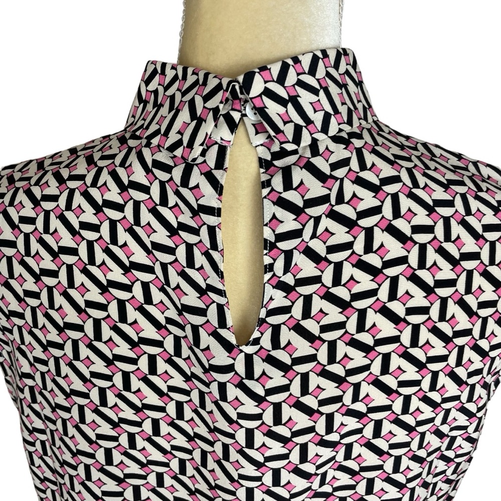TYLER BOË Sleeveless Silk Geo Print Tank‎ Size Medium Pink Black - Picture 4 of 11